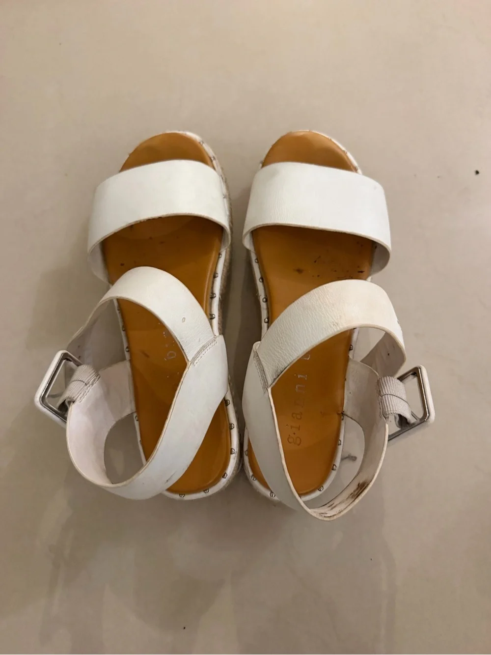 Gianni Bini White Platform Sandals with Tan Insole